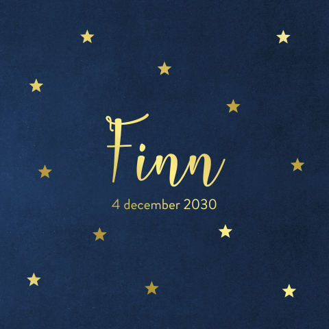 Geboortekaartje donkerblauw met foliedruk sterren