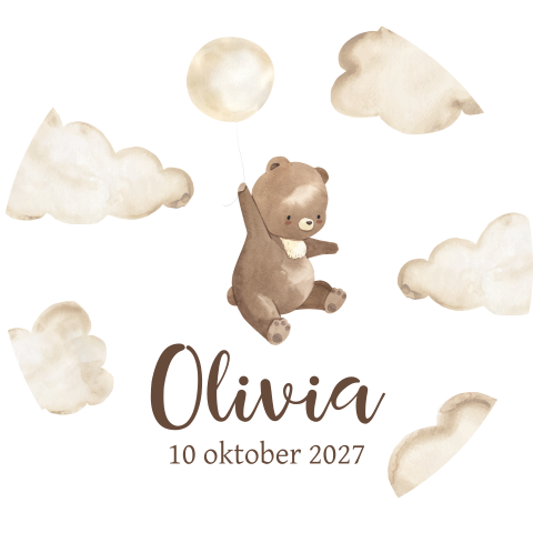 Raamsticker rond met beertje aan ballon