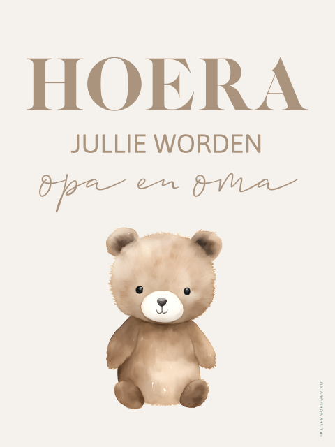 Wijnetiket 4 stuks beige met lief beertje voor opa en oma