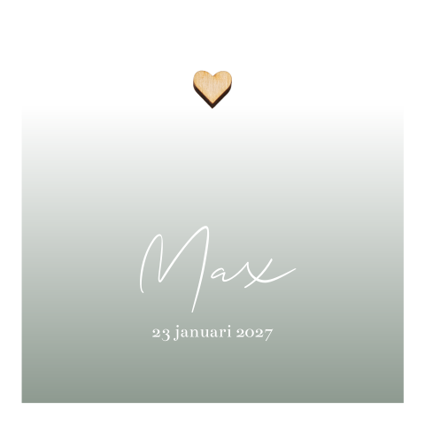 Geboortekaartje verloop groen met hout hartje