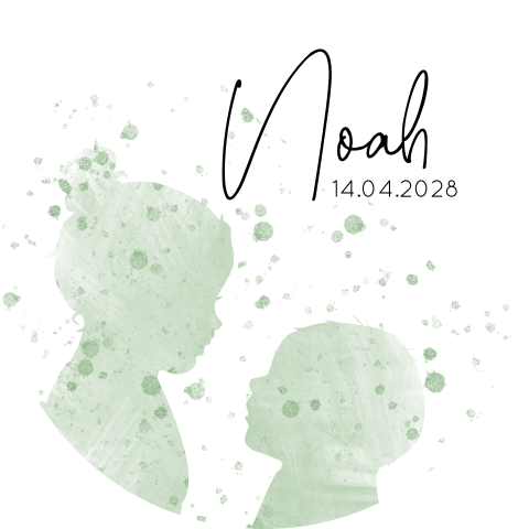 Raamsticker met groene stippen en silhouet grote zus en baby