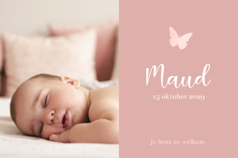 Geboortekaartje enkel met foto en vlinder
