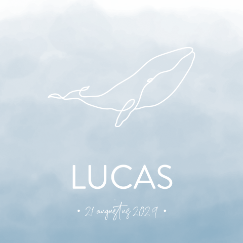 Geboortekaartje waterverf verloop blauw met walvis