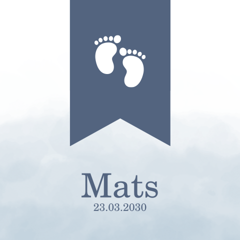 Geboortekaartje vaandel blauw met voetjes