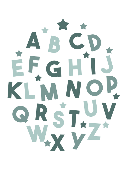 Poster met speels alfabet in groentinten