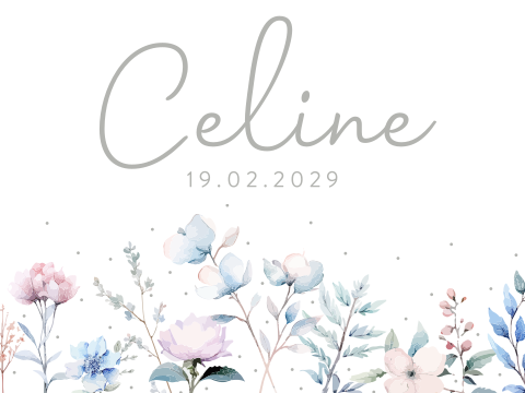 Poster waterverf bloemen in roze en blauw kleur