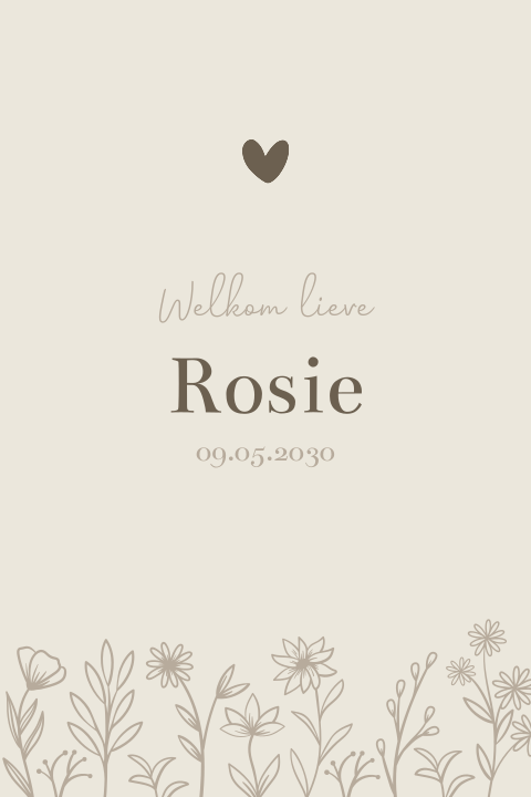 Geboortekaartje beige met bloemen