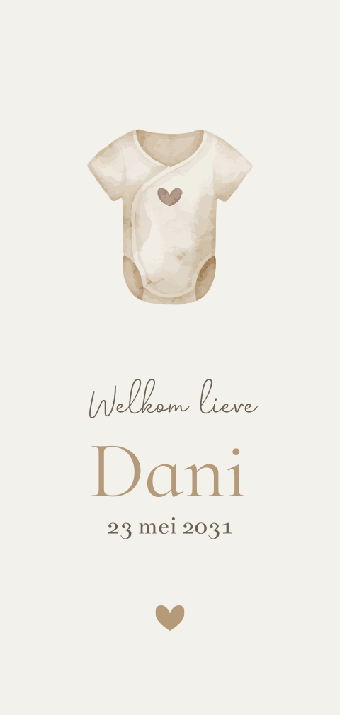Geboortekaartje neutraal beige staand met romper