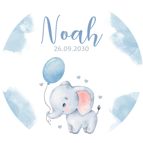 Raamsticker rond olifantje met blauwe waterverf