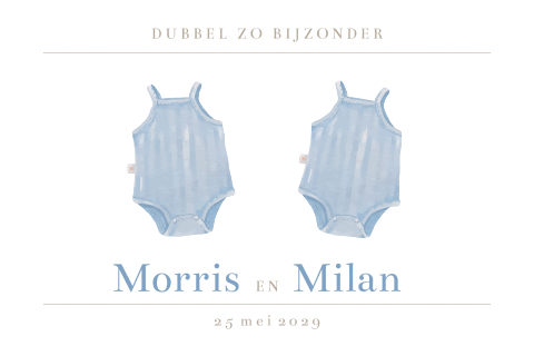 Geboortekaartje tweeling jongens rompers