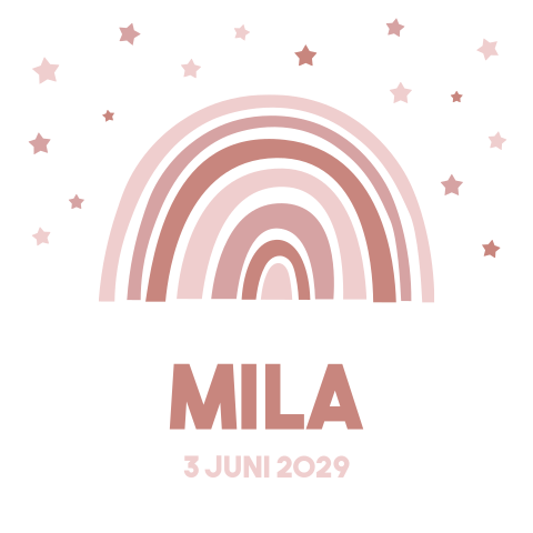 Geboortekaartje met regenboog en sterren roze