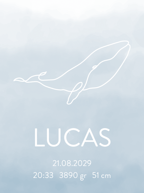 Poster waterverf verloop blauw met walvis