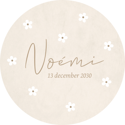 Raamsticker rond beige met witte bloemen