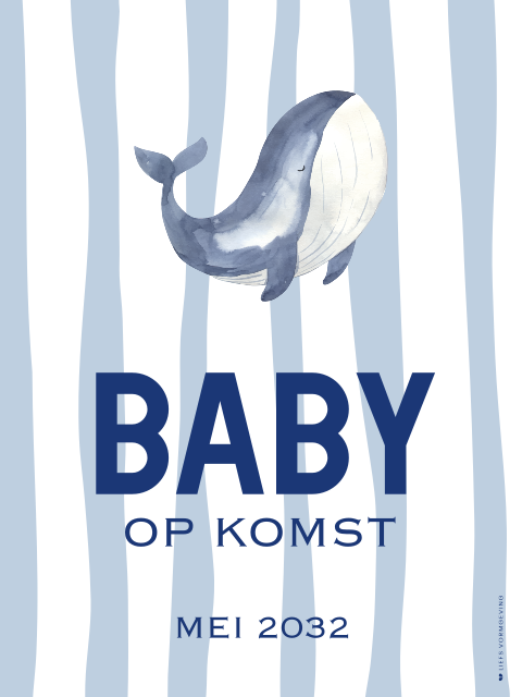 Wijnetiket 4 stuks walvis met blauwe strepen