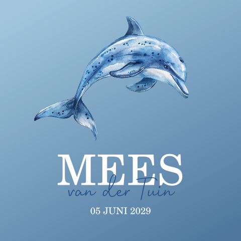 Geboortekaartje met blauwe dolfijn