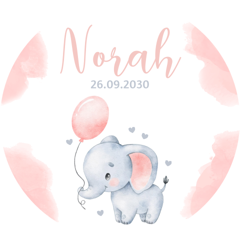 Raamsticker rond olifantje met roze waterverf