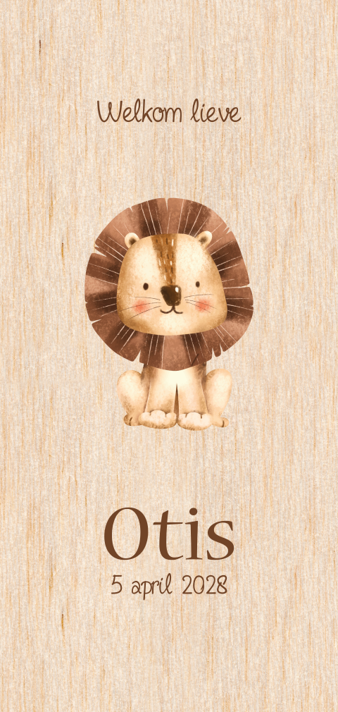 Geboortekaartje hout met leeuwtje