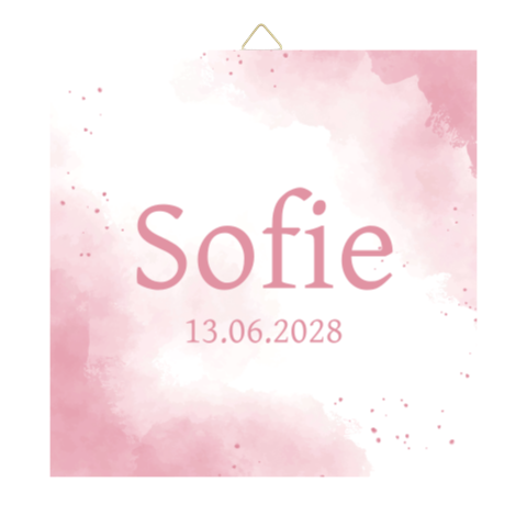 Geboortetegeltje roze waterverf met spetters