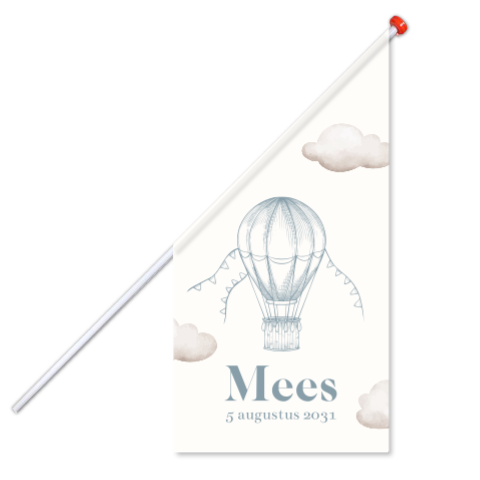 Geboortevlag luchtballon getekend grijsblauw met wolken