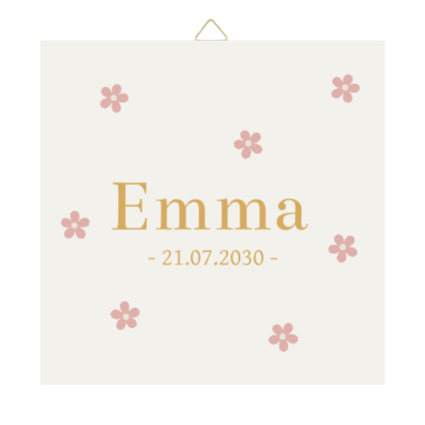 Geboortetegel beige met roze bloemetjes