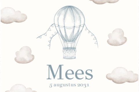 Memorybox luchtballon getekend grijsblauw met wolken