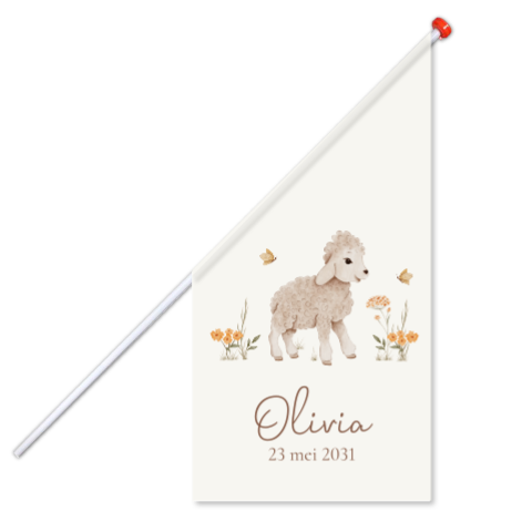 Geboortevlag lief lammetje met bloemen