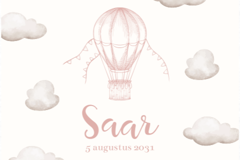 Memorybox luchtballon getekend roze met wolken