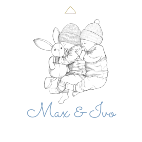 Geboortetegeltje tweeling tekening met knuffel konijn