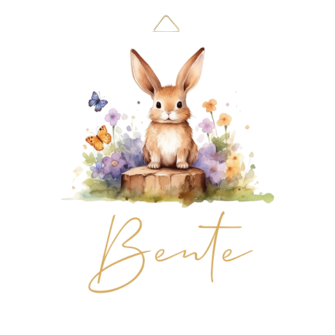 Geboortetegeltje lief konijntje tussen de bloemen