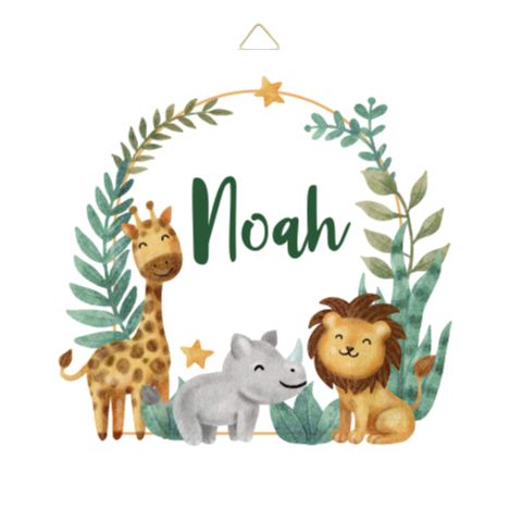 Geboortetegeltje jungle dieren met tropische bladeren