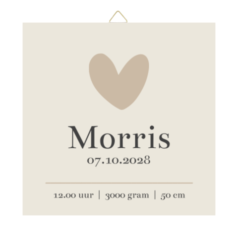 Geboortetegel beige met hartje