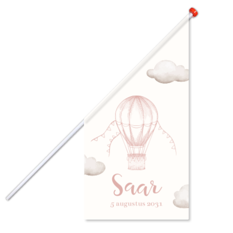 Geboortevlag luchtballon getekend roze met wolken
