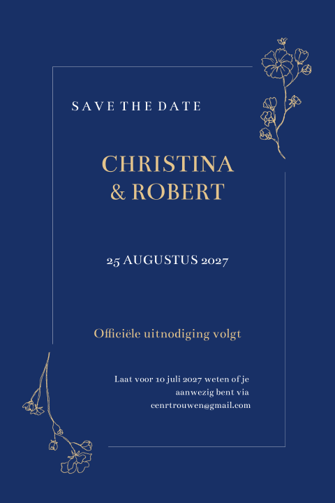 Save the date nachtblauw chique