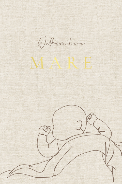 Geboortekaartje line art baby met goudfolie