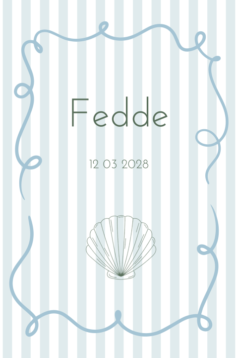 Geboortekaartje jongen gestreept met kader en schelp