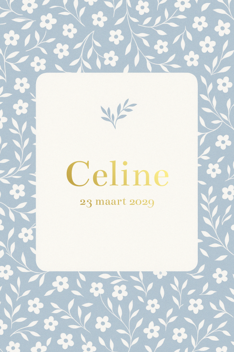Geboortekaartje meisje bloemen en takjes met goudfolie