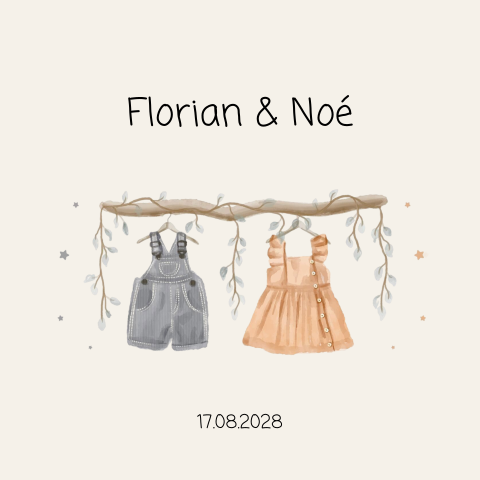 Geboortekaartje tweeling Kleding watercolour