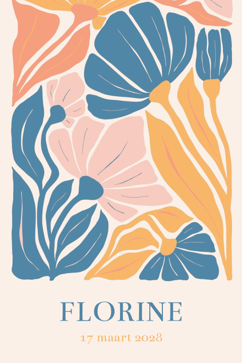 Geboortekaartje meisje abstract bloemen