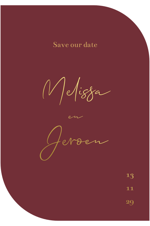 Save the date hoekvorm minimalistisch met goudfolie