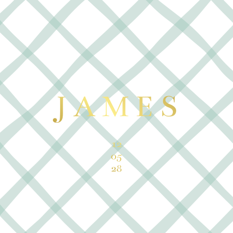 Geboortekaartje jongen ruit patroon met goudfolie