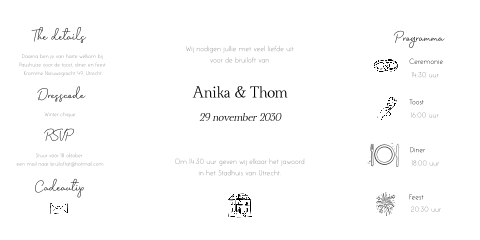 Trouwkaart tweeluik minimalistisch