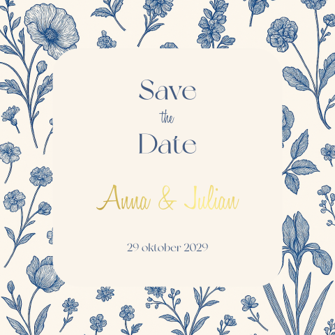 save the date met Delfts Blauwe bloemen