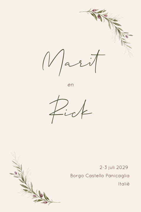 Trouwkaart met illustratie olijftak