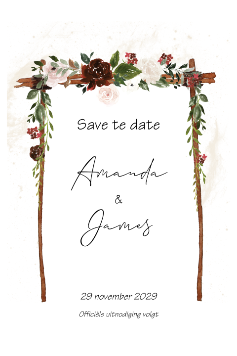 Save the date Burgundy bloemen boog