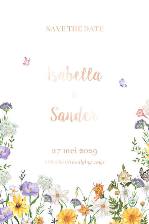 Save the date bloemen met rosefolie