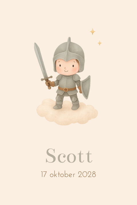 Geboortekaartje jongen illustratie ridder