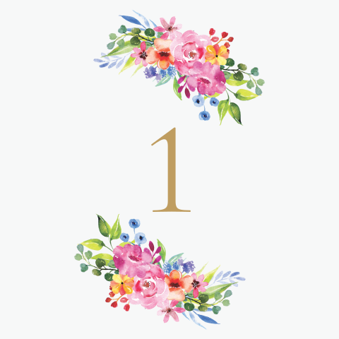 Tafelnummer kleurrijke watercolour bloemen