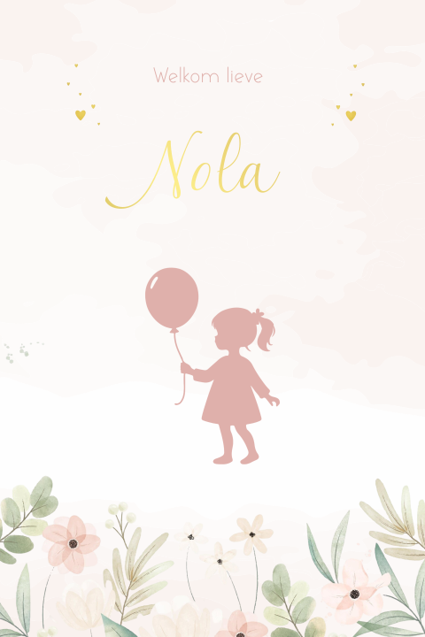 Geboortekaartje silhouet meisje met ballon watercolour