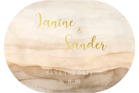 Save the date ovaal liggend kleurverloop beige watercolor