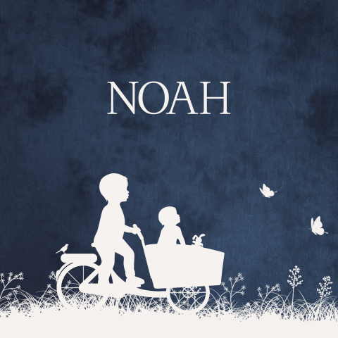 Geboortekaartje jongen silhouet bakfiets en gras